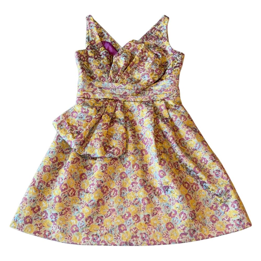 Zac Posen Target Metallic Brocade Floral Bow Party Dress Pink Yellow Size 13